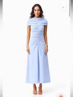elliatt valencia blue high neck gathered detail cape sleeve maxi dress small NEW
